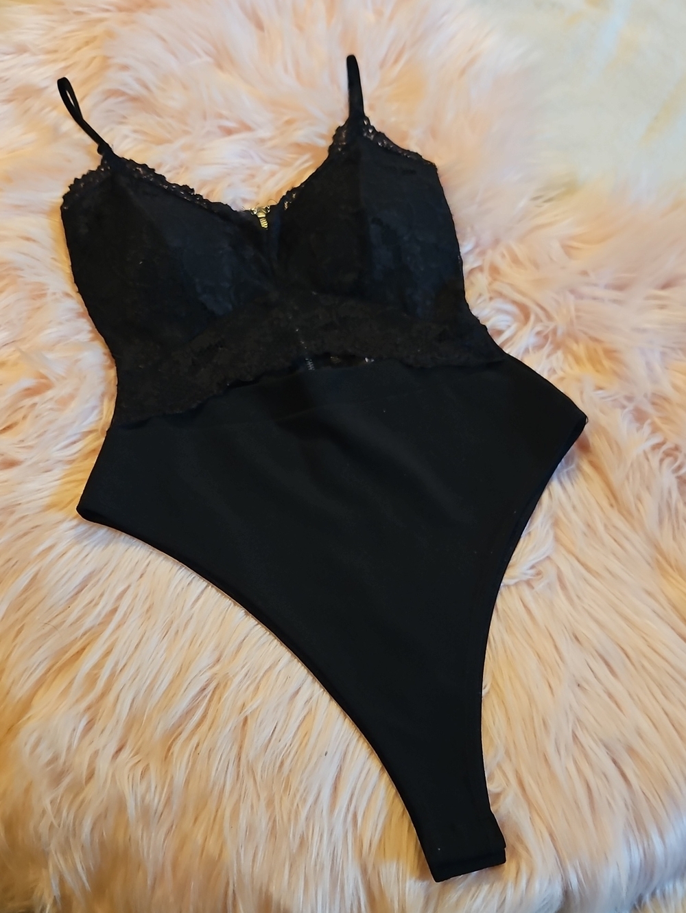 Black Lace Thong Bodysuit Peek A Boo Cami Top